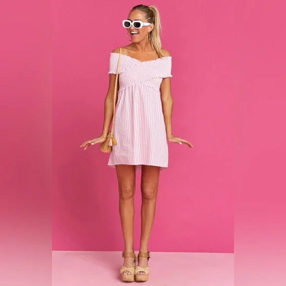 Show Me Your Mumu x Barbie Collab Pink & White Smocked Dress NWOT/Like New Sz S - Picture 2 of 12